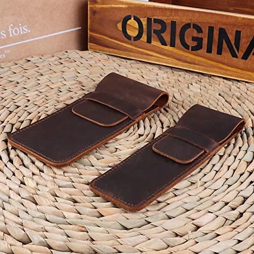 Daimay Handmade Crazy Horse Leather Pen Case Holder with Flap Cover, Brown | 16cm x 7cm thumbnail 4