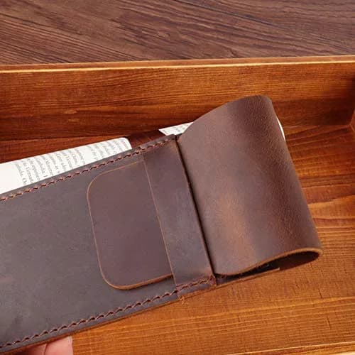 Daimay Handmade Crazy Horse Leather Pen Case Holder with Flap Cover, Brown | 16cm x 7cm thumbnail 7