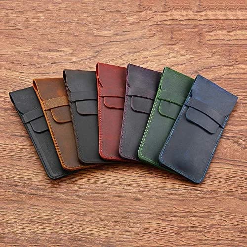 Daimay Handmade Crazy Horse Leather Pen Case Holder with Flap Cover, Brown | 16cm x 7cm thumbnail 8