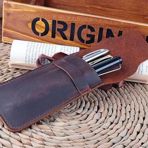 Daimay Handmade Crazy Horse Leather Pen Case Holder | 16cm x 7cm (6.3 x 2.2 inch) thumbnail 6
