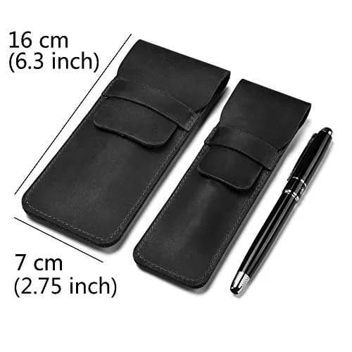 Daimay Black Leather Pen Holder Pouch | Handmade Crazy Horse Leather Pen Sleeve thumbnail 2
