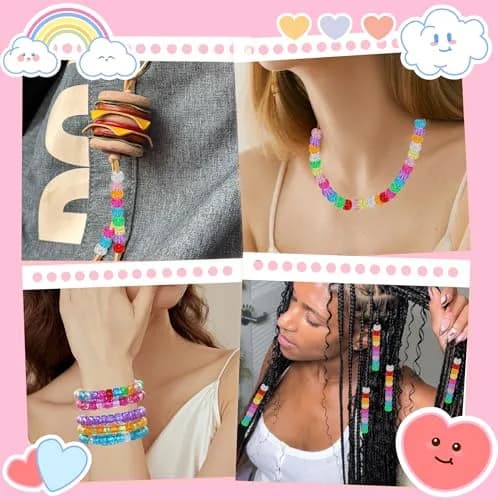 Looconi Glitter Pony Beads 6x9mm 500pcs | Transparent Acrylic for Jewelry & Hair thumbnail 5