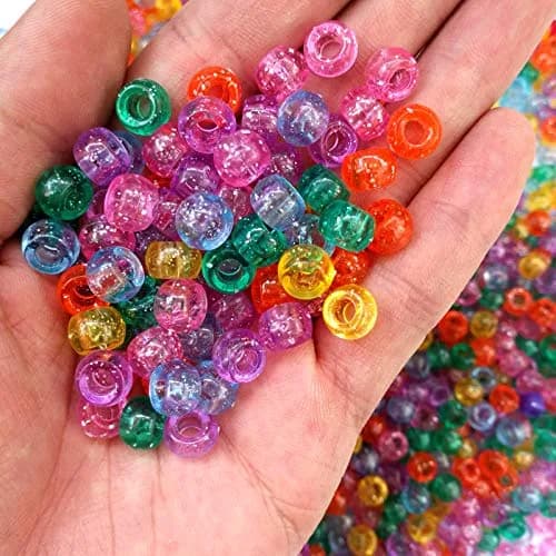 Looconi Glitter Pony Beads 6x9mm 500pcs | Transparent Acrylic for Jewelry & Hair thumbnail 3
