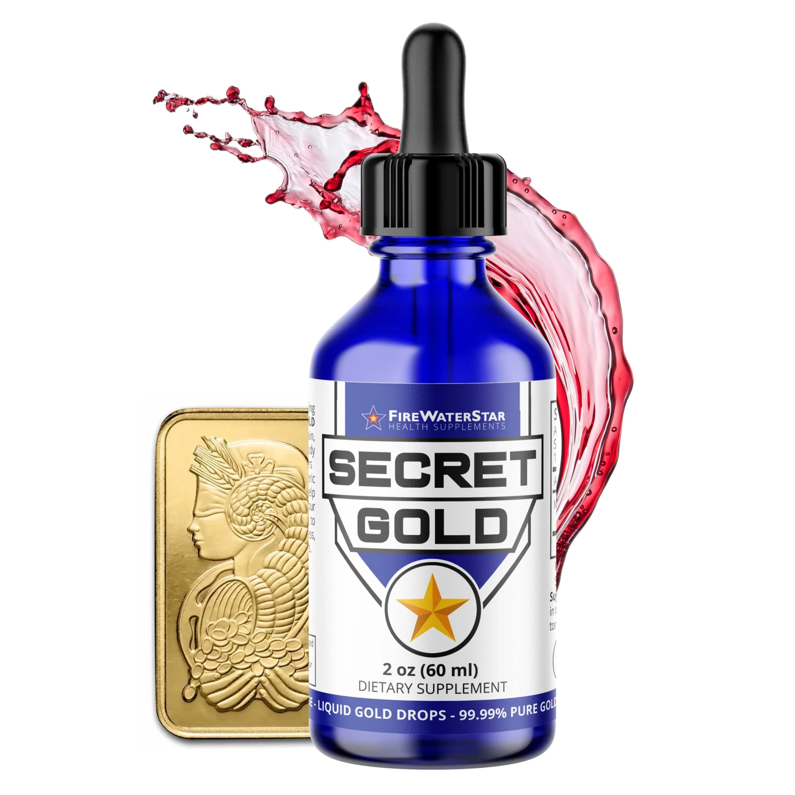 FIREWATERSTAR HEALTH SUPPLEMENTS Colloidal Gold Liquid Drops | Brain Boost, Awareness & Clarity, 2 Fl Oz - main product image