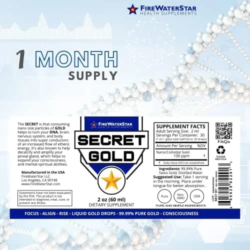 FIREWATERSTAR HEALTH SUPPLEMENTS Colloidal Gold Liquid Drops | Brain Boost, Awareness & Clarity, 2 Fl Oz thumbnail 2