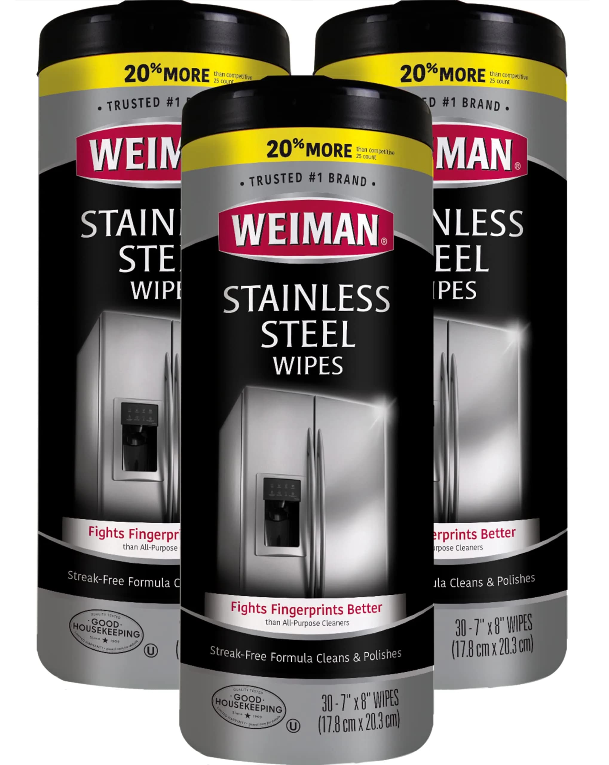 Weiman Stainless Steel Cleaner Wipes (3 Pack, 90 Sheets Total) | Cleans Appliances Without Streaks - main product image