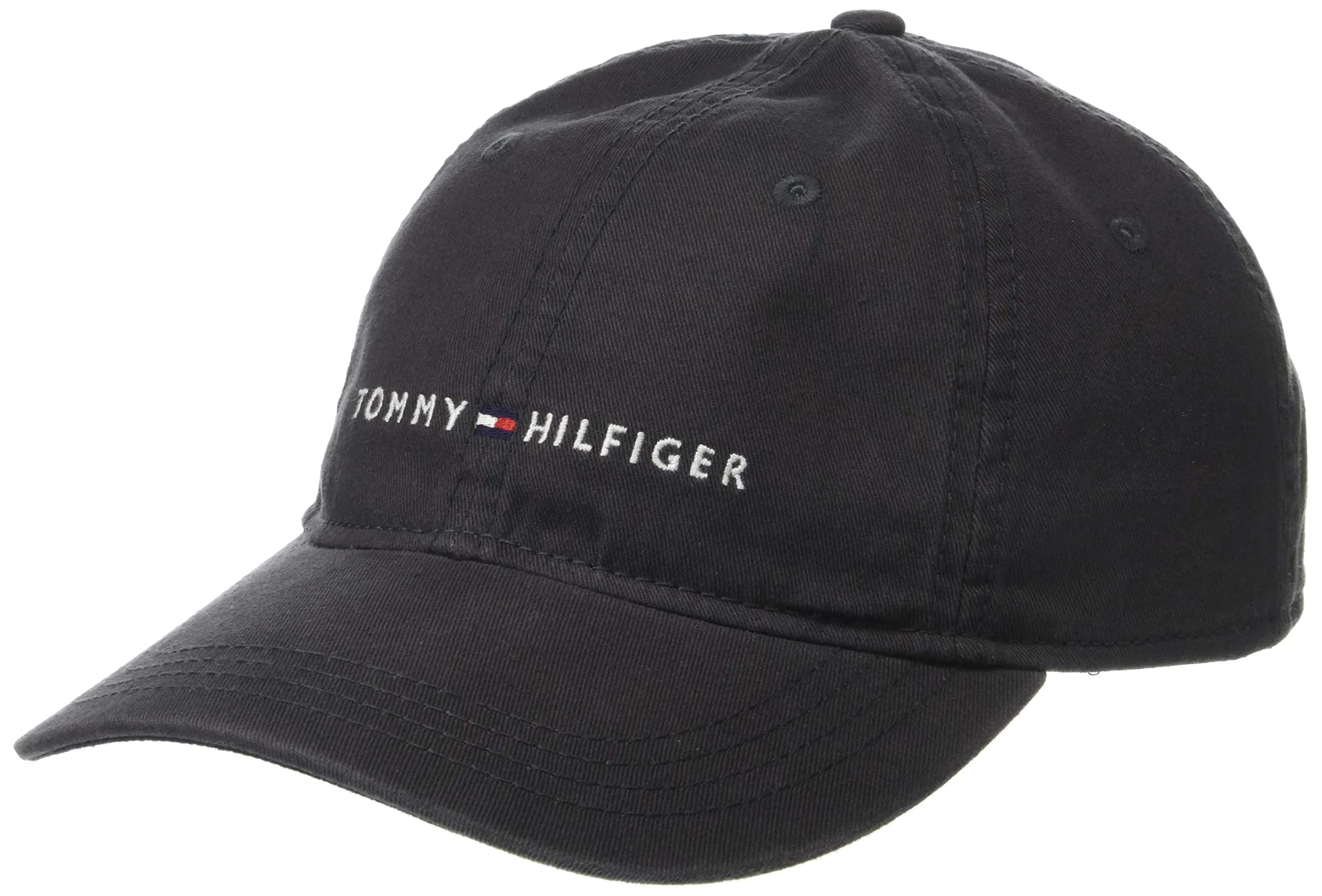 Tommy Hilfiger Men's Logo Dad Baseball Cap, Charcoal | Classic Adjustable Cotton Hat