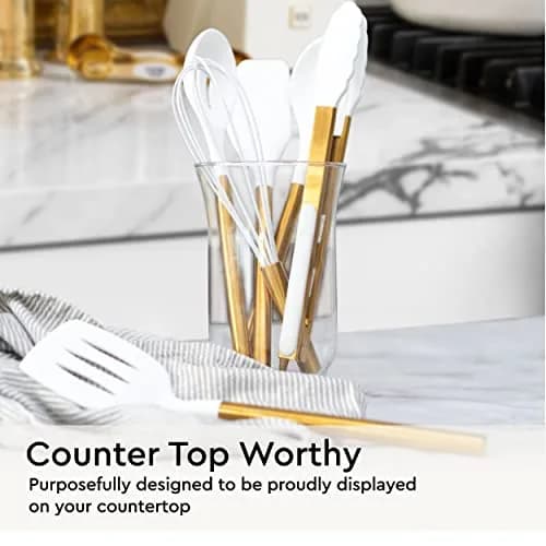 STYLED SETTINGS Gold Kitchen Utensils Set – 6 PC White Silicone and Gold Cooking Tools for Nonstick Cookware thumbnail 5