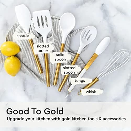 STYLED SETTINGS Gold Kitchen Utensils Set – 6 PC White Silicone and Gold Cooking Tools for Nonstick Cookware thumbnail 8