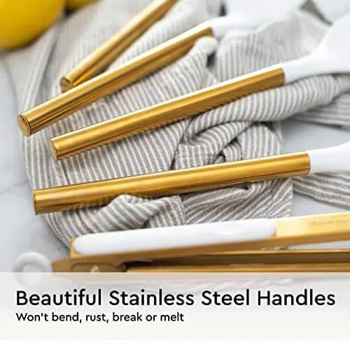 STYLED SETTINGS Gold Kitchen Utensils Set – 6 PC White Silicone and Gold Cooking Tools for Nonstick Cookware thumbnail 9
