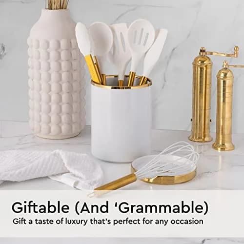 STYLED SETTINGS Gold Kitchen Utensils Set – 6 PC White Silicone and Gold Cooking Tools for Nonstick Cookware thumbnail 2