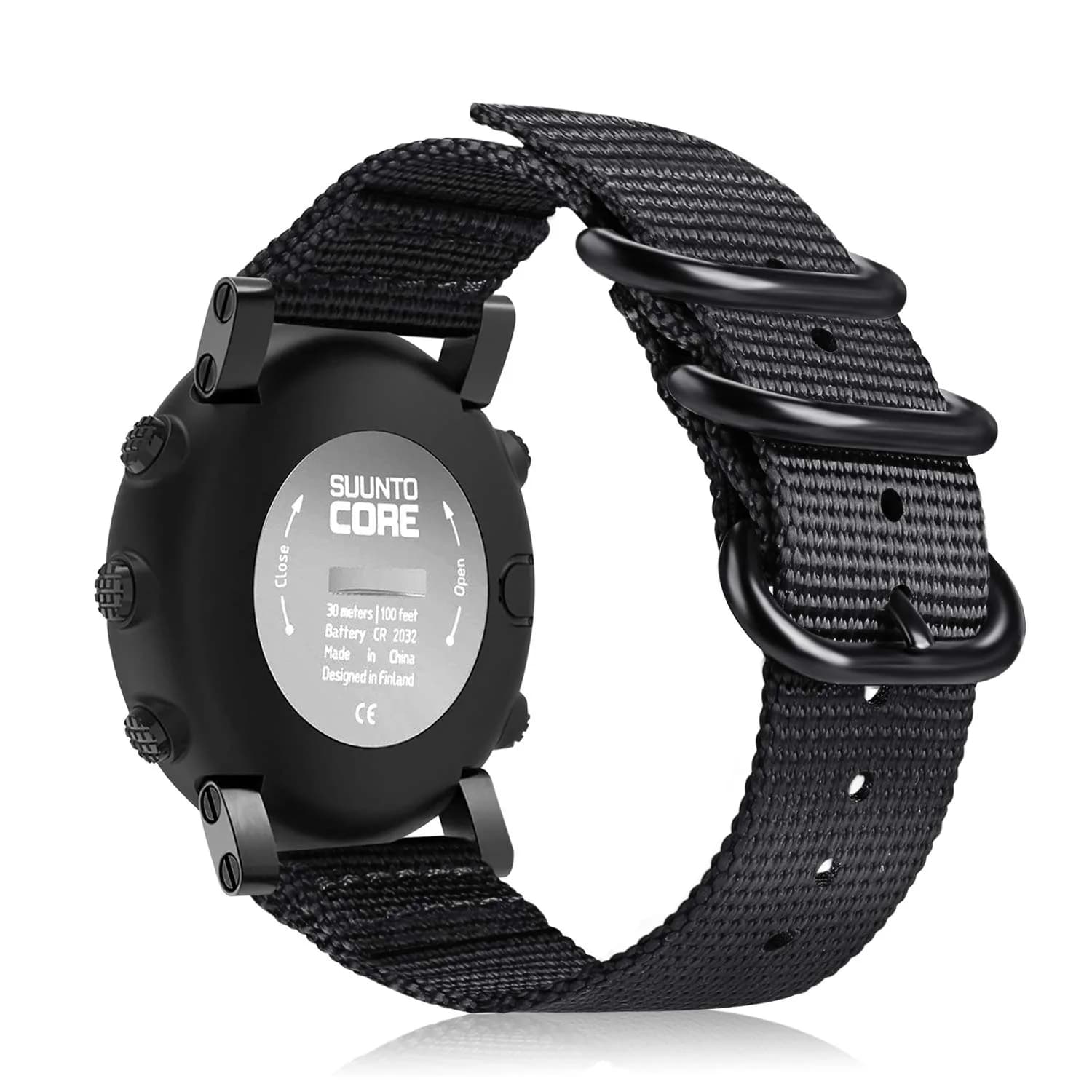 FINTIE Nylon Sport Band Compatible with Suunto Core Watch | Olive, 24mm Width, Adjustable (143mm-217mm Wrist) — Black