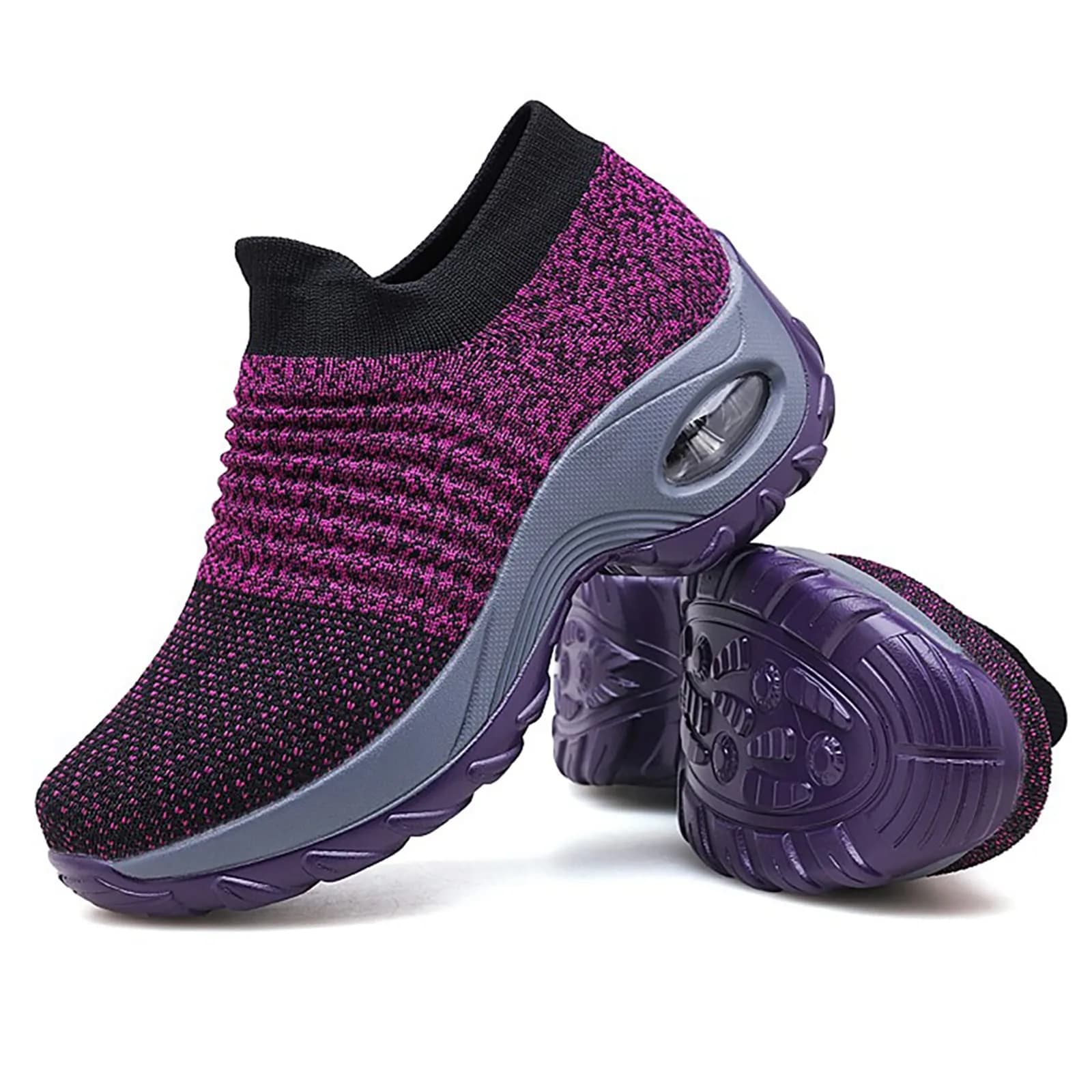 Slow Man Women's Walking Shoes Sock Sneakers Mesh Slip On Air Cushion 8 | Breathable, Lightweight & Comfortable — Purple / 10