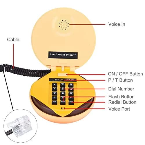 Zerone Hamburger Phone | Novelty Retro Landline with Voice Dial & Flash Function (11x11x6.5cm, 288g) thumbnail 4