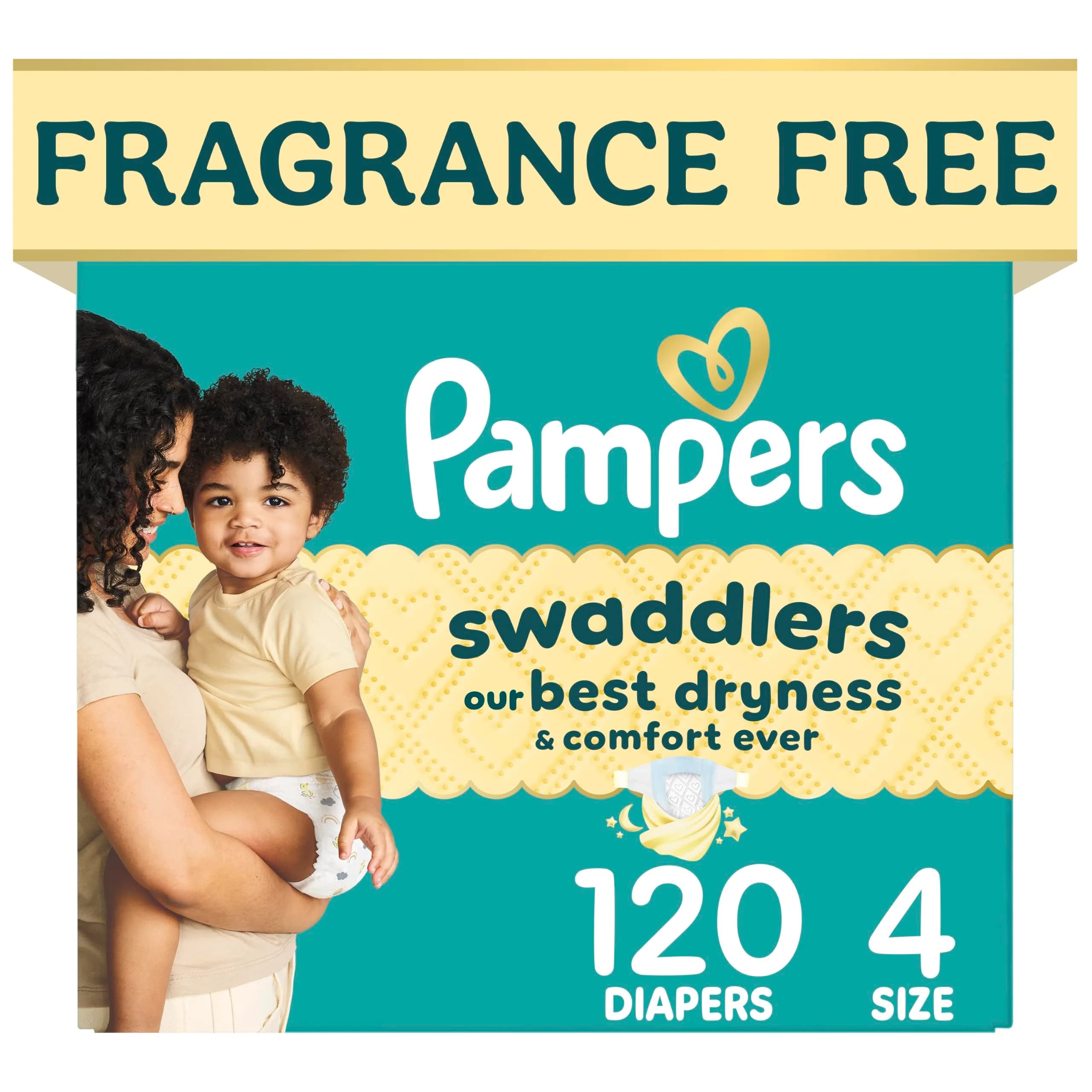 Pampers Swaddlers Diapers Size 5 (7-13 kg / 16-37 lbs) | Pediatrician Recommended, Hypoallergenic, 104 Count — Swaddlers