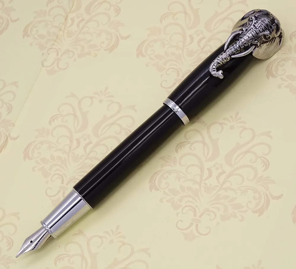 erofa Fuliwen Fountain Pen Medium Nib with Ink Refills Converter, Silver Stainless Steel Body Elephant Pattern Gift Pen 68 g (0.068 kg) | Smooth Writing Instrument — Black Fountain Pen