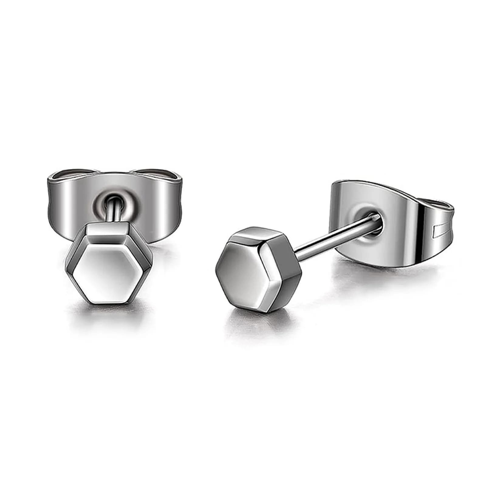 TGNEL Hexagon Stud Earrings for Sensitive Ears | 3.7mm Titanium Hypoallergenic Cartilage Helix Piercing — Small Hexagon