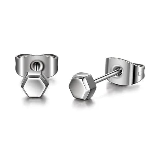 TGNEL Hexagon Stud Earrings for Sensitive Ears | 3.7mm Titanium Hypoallergenic Cartilage Helix Piercing thumbnail 1