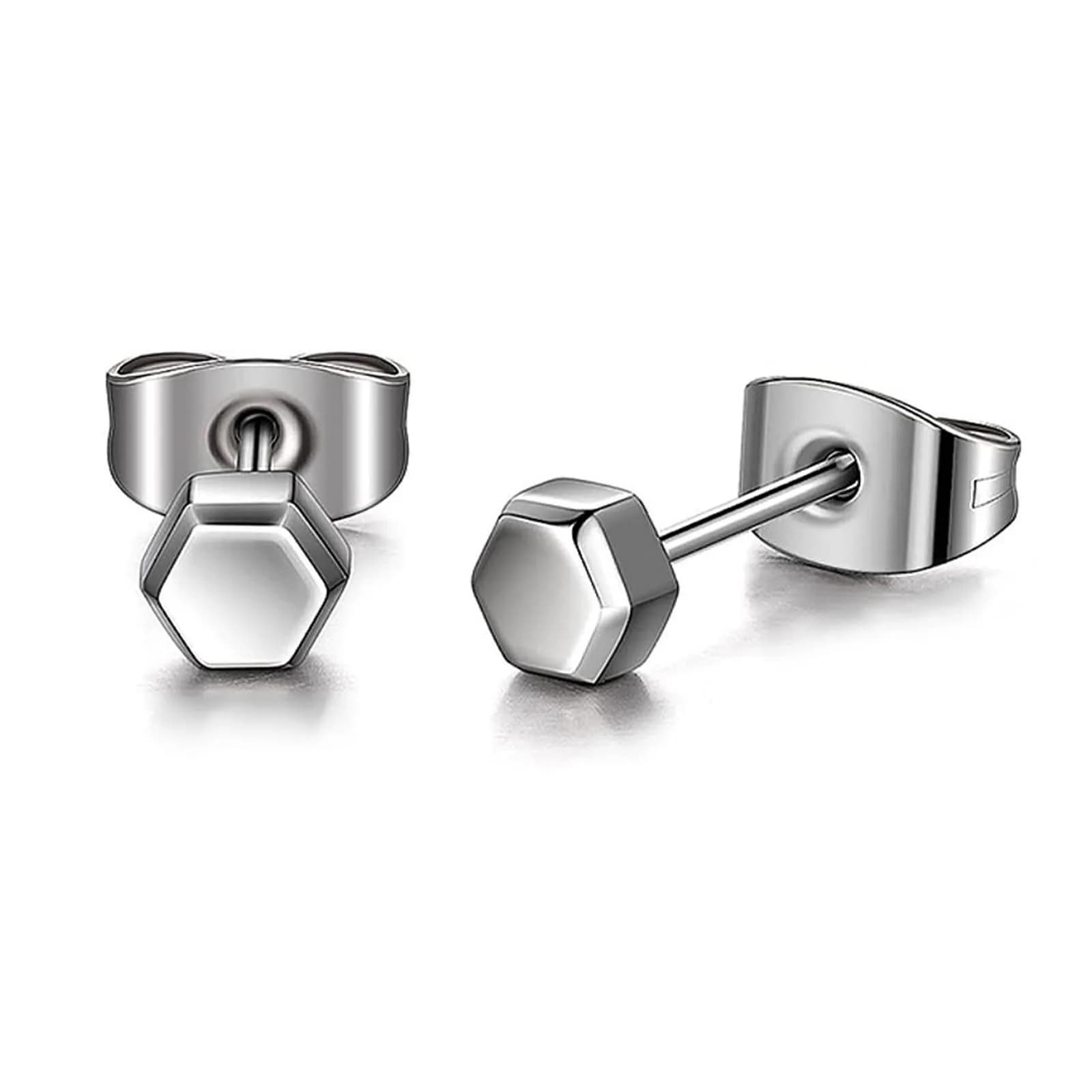 TGNEL Hexagon Stud Earrings for Sensitive Ears | 3.7mm Titanium Hypoallergenic Cartilage Helix Piercing — Larger Hexagon