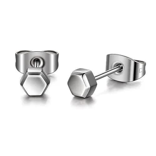 TGNEL Hexagon Stud Earrings 4.4mm | Pure Titanium Hypoallergenic for Sensitive Ears thumbnail 1