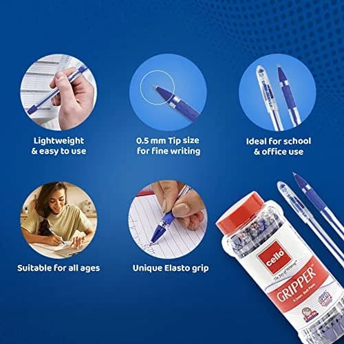 Cello Gripper Ball Pen Set Blue 25 Count (Pack of 25) | Smooth Ink Flow thumbnail 4
