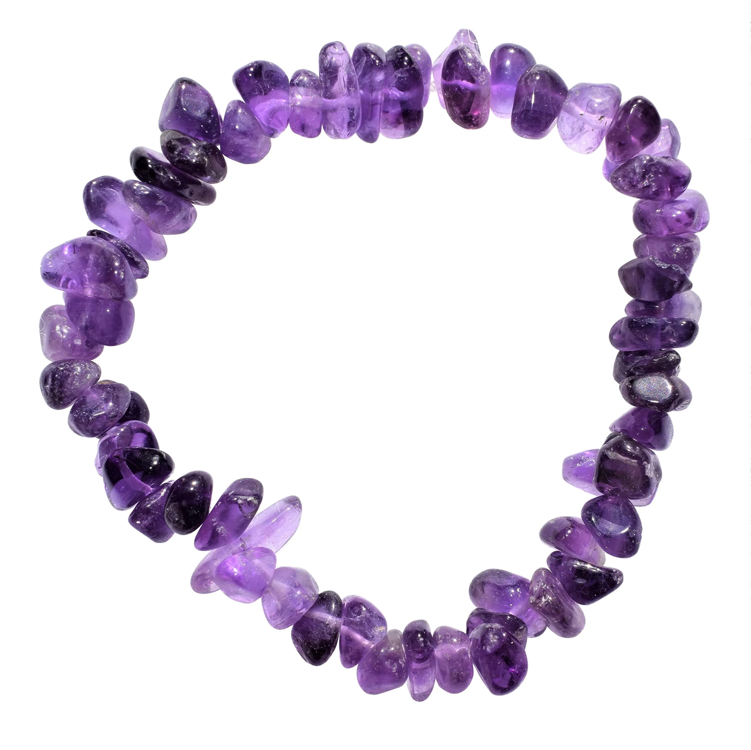 Zenergy Gems CHARGED Premium 7" Natural Dark Amethyst Crystal Chip Bracelet Stretchy + Selenite Heart Charging Crystal