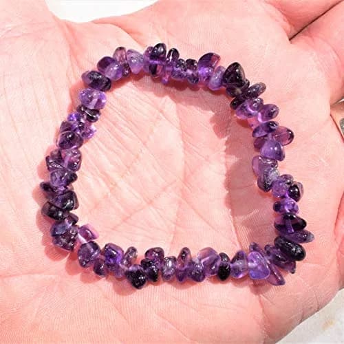 Zenergy Gems CHARGED Premium 7" Natural Dark Amethyst Crystal Chip Bracelet Stretchy + Selenite Heart Charging Crystal thumbnail 4