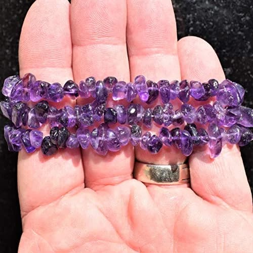 Zenergy Gems CHARGED Premium 7" Natural Dark Amethyst Crystal Chip Bracelet Stretchy + Selenite Heart Charging Crystal thumbnail 2