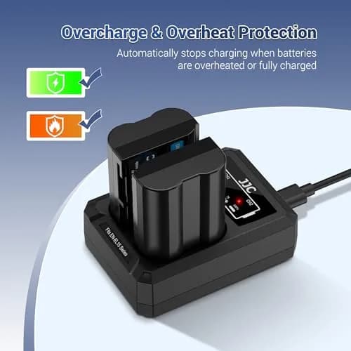 JJC Dual Battery Charger for Panasonic Lumix GH7 GH6 GH5 II GH5S GH5 GH4 GH3 S9 S5 IIX S5 II S5 G9 II G9 | USB Input, 2-Slot, 4-Hour Charge thumbnail 6