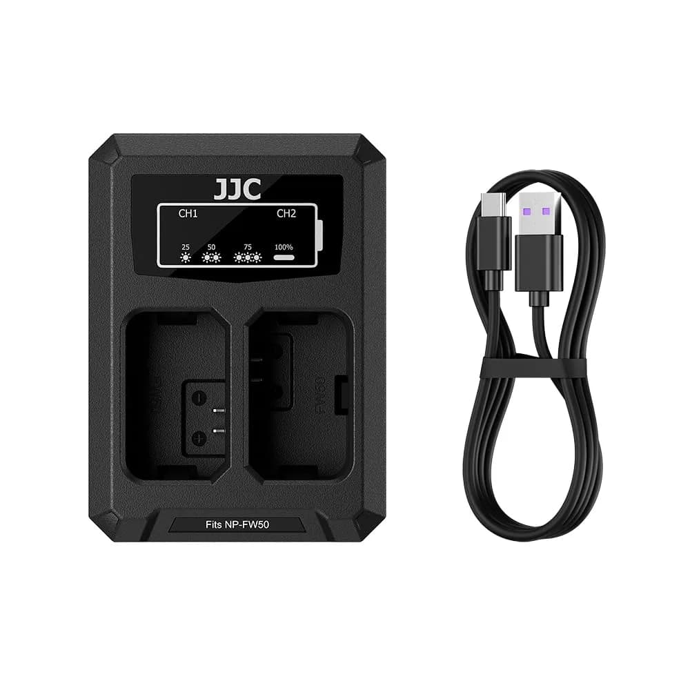 JJC NP-FW50 USB Battery Charger for Sony A6000 A6100 A6300 A6400 A7 A7II | Dual USB Charging, Overheat & Overcharge Protection - main product image