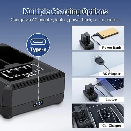 JJC NP-FW50 USB Battery Charger for Sony A6000 A6100 A6300 A6400 A7 A7II | Dual USB Charging, Overheat & Overcharge Protection thumbnail 5