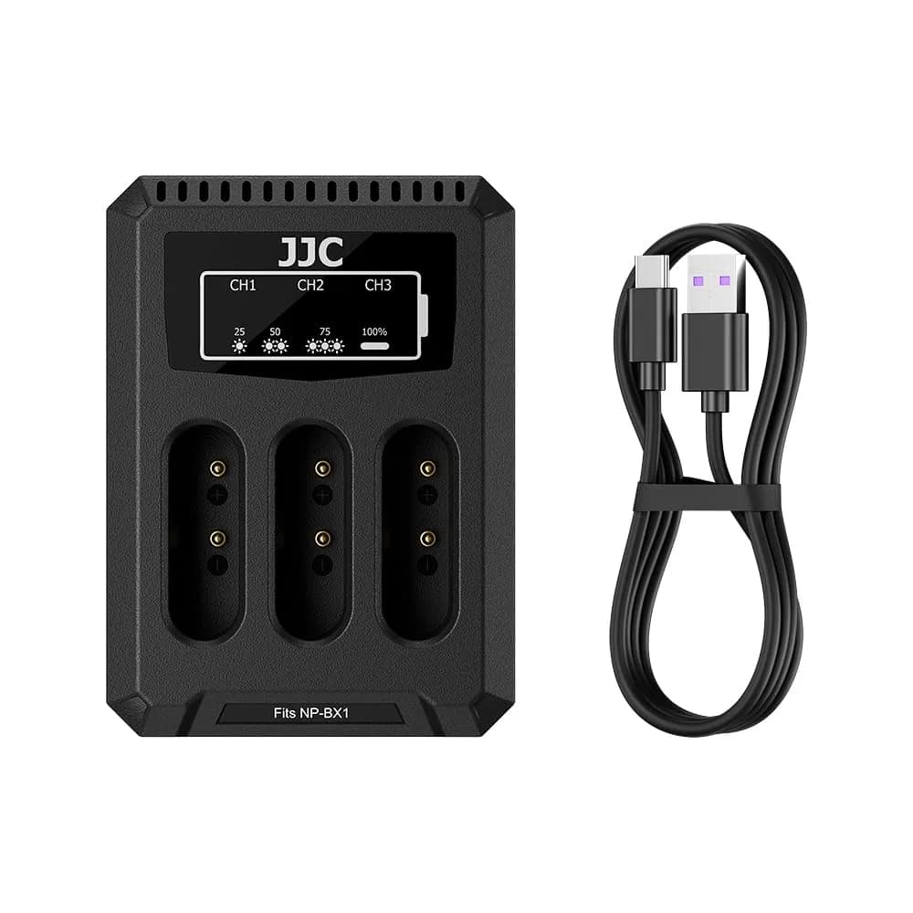 JJC Triple Slot USB Battery Charger for Sony NP-BX1 Batteries | Charges 3 Batteries Simultaneously