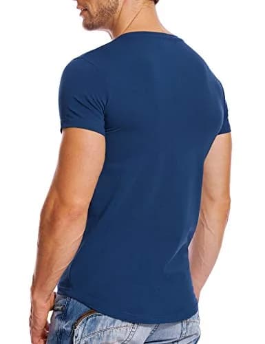 Zecmos Men's Royal Blue V Neck T-Shirt Slim Fit 100% Cotton | Muscle Fit Undershirt thumbnail 2