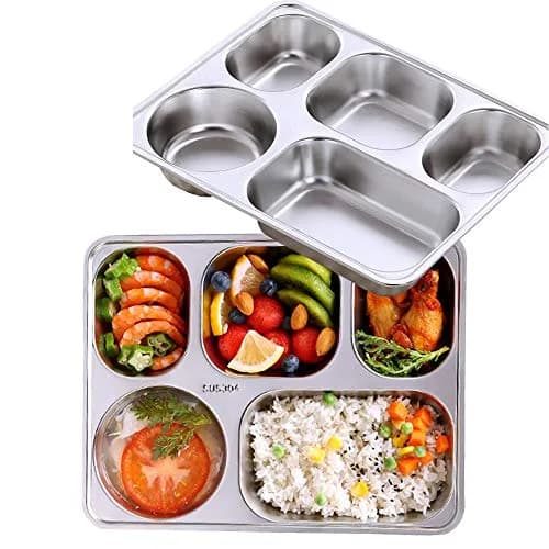 AIYoo 2 Stainless Steel Divided Plates Tray 11.2 inch | Unbreakable Portion Control Plate for Adults thumbnail 1