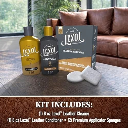 Lexol Leather Cleaner and Conditioner Kit for Furniture, Car Interiors, Shoes & Handbags | 2 x 8 oz Bottles thumbnail 7