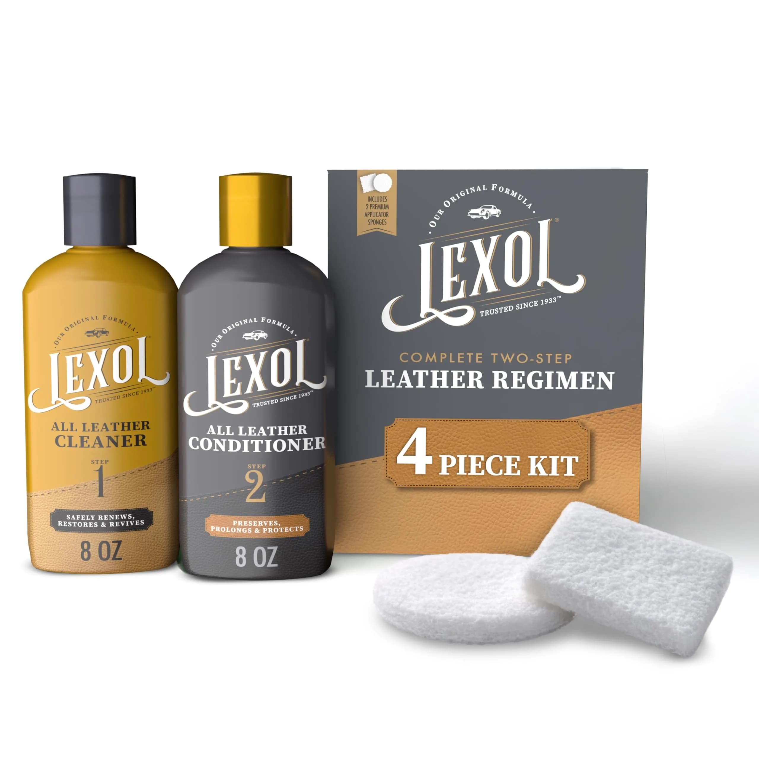 Lexol Leather Cleaner and Conditioner Kit for Furniture, Car Interiors, Shoes & Handbags | 2 x 8 oz Bottles - main product image