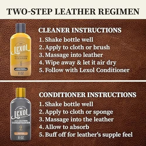 Lexol Leather Cleaner and Conditioner Kit for Furniture, Car Interiors, Shoes & Handbags | 2 x 8 oz Bottles thumbnail 3