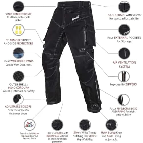 HWK Motorsports Apparel Water Resistant Motorcycle Pants | 32cm (12.6in) Waist, 30cm (11.8in) Inseam thumbnail 4