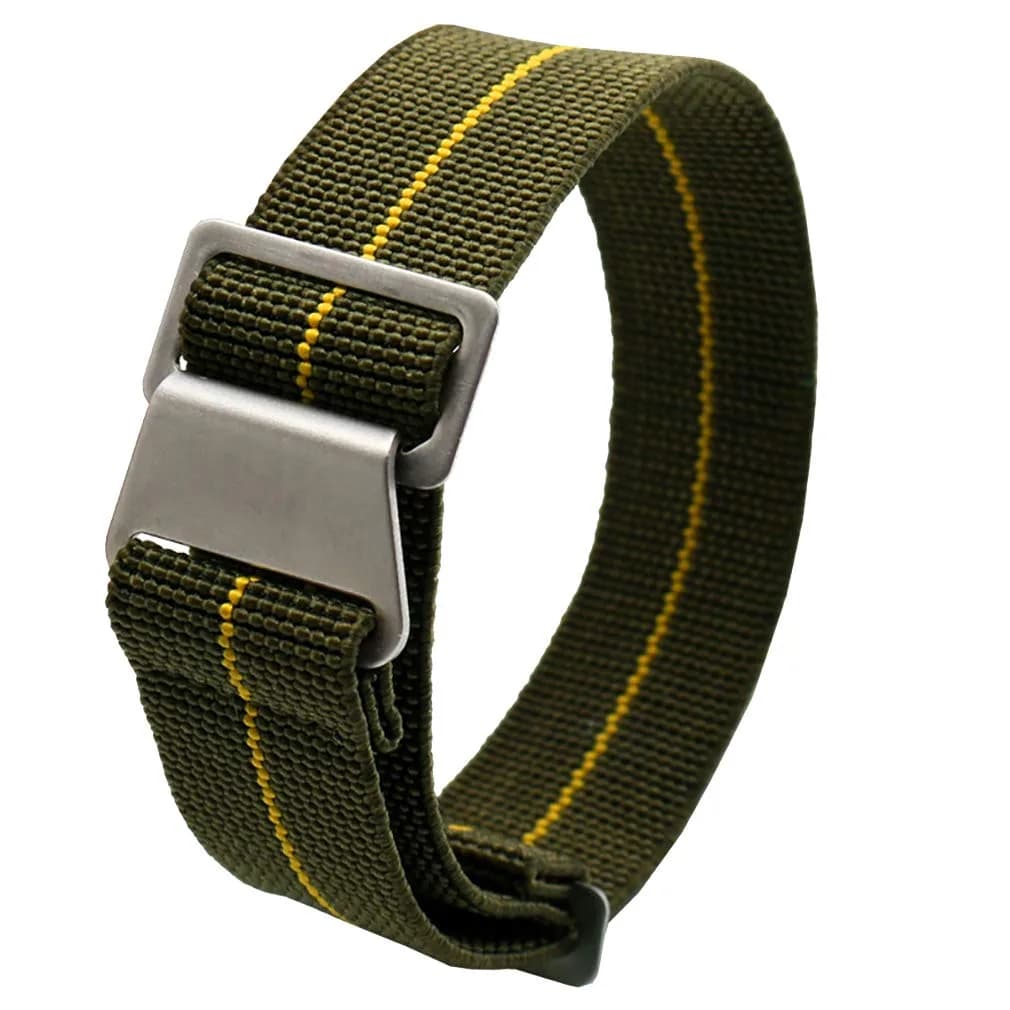 NIBD Watch Band 20mm Green with Red | Elastic Nylon Military Style — Green with Yellow / 21mm