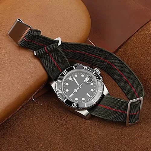 NIBD Watch Band 20mm Green with Red | Elastic Nylon Military Style thumbnail 4