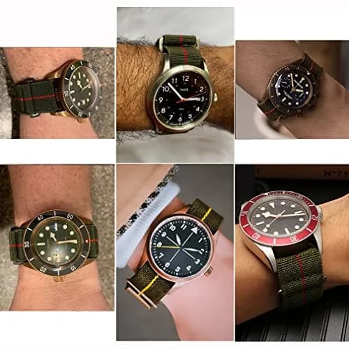 NIBD Watch Band 20mm Green with Red | Elastic Nylon Military Style thumbnail 3