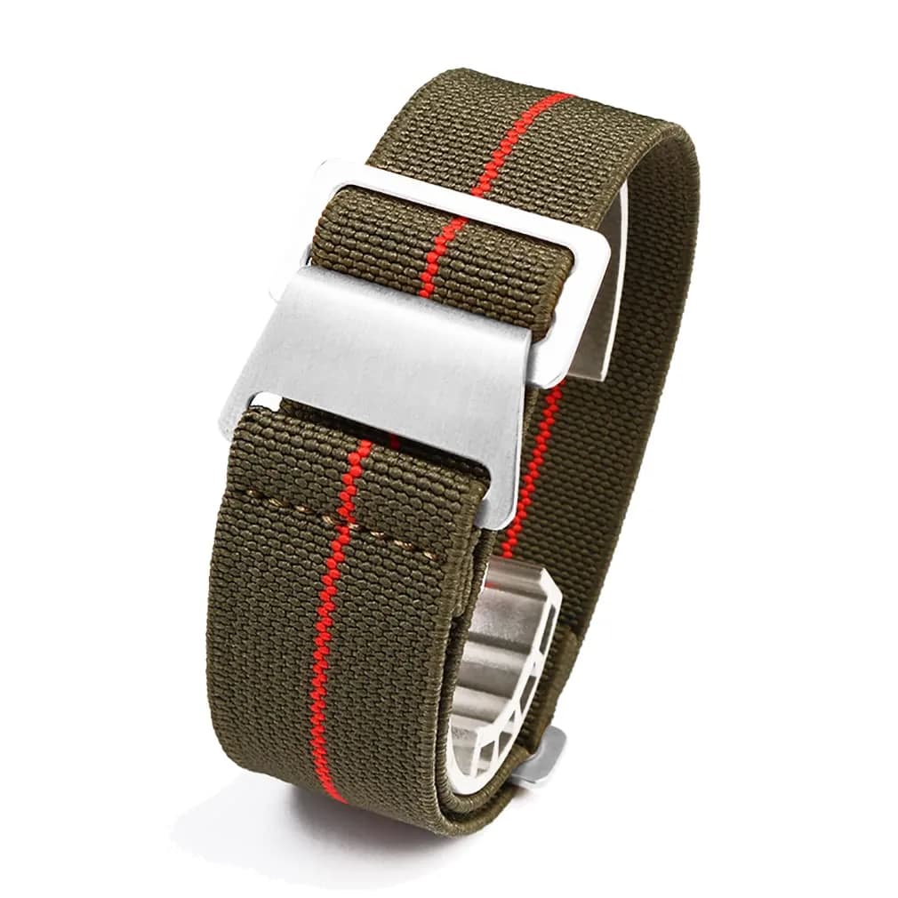 NIBD Watch Band 20mm Green with Red | Elastic Nylon Military Style — Green with Red