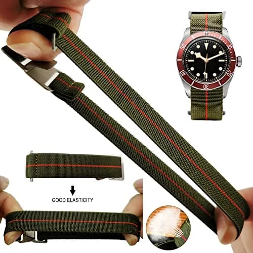NIBD Watch Band Green with Red | Military Elastic Nylon Strap 22mm thumbnail 2