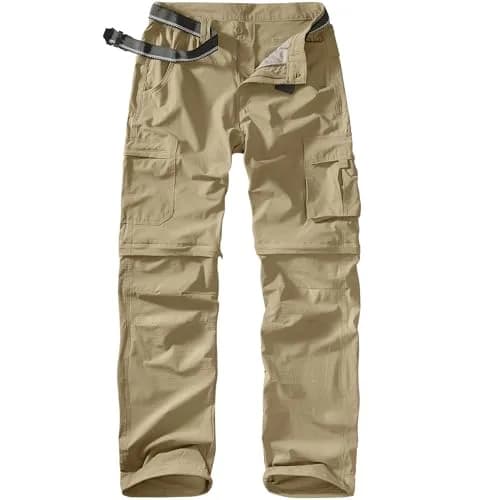 linlon Men's Quick Dry Convertible Hiking Cargo Pants with Belt, Khaki, 32 (81.3 cm) | UPF 50+ Sun Protection thumbnail 1