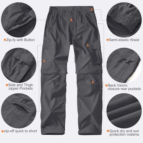 linlon Men's Quick Dry Convertible Hiking Pants with UPF 50+ Sun Protection, Grey, 30 (76 cm) | Lightweight & Breathable Cargo Trousers thumbnail 4