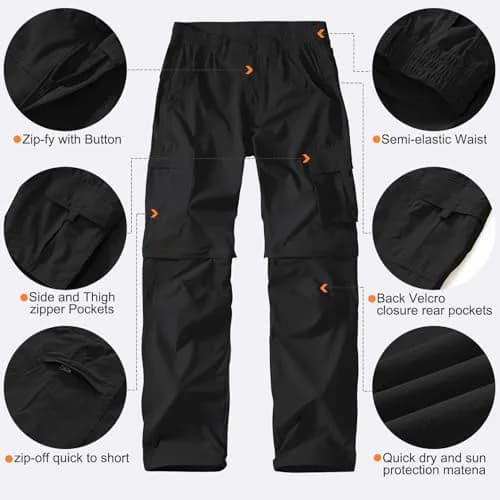linlon Men's Convertible Hiking Pants Black 42 (106.7cm) | Quick Dry Lightweight Cargo Trousers thumbnail 4