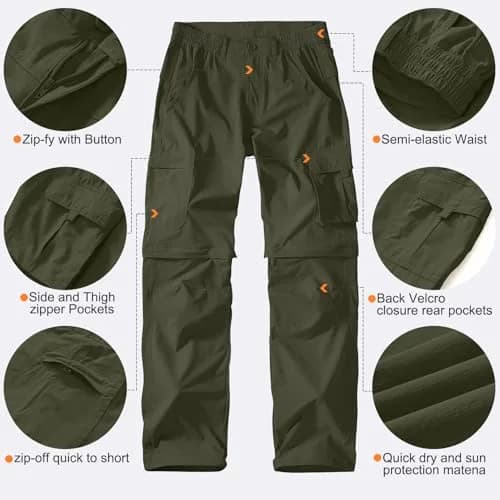 linlon Men's Quick Dry Convertible Hiking Pants | Army Green, 30 (76 cm) thumbnail 5