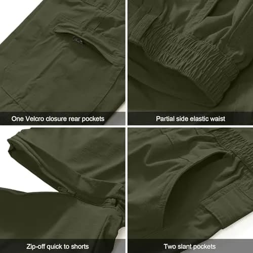 linlon Men's Quick Dry Convertible Hiking Pants | Army Green, 30 (76 cm) thumbnail 3