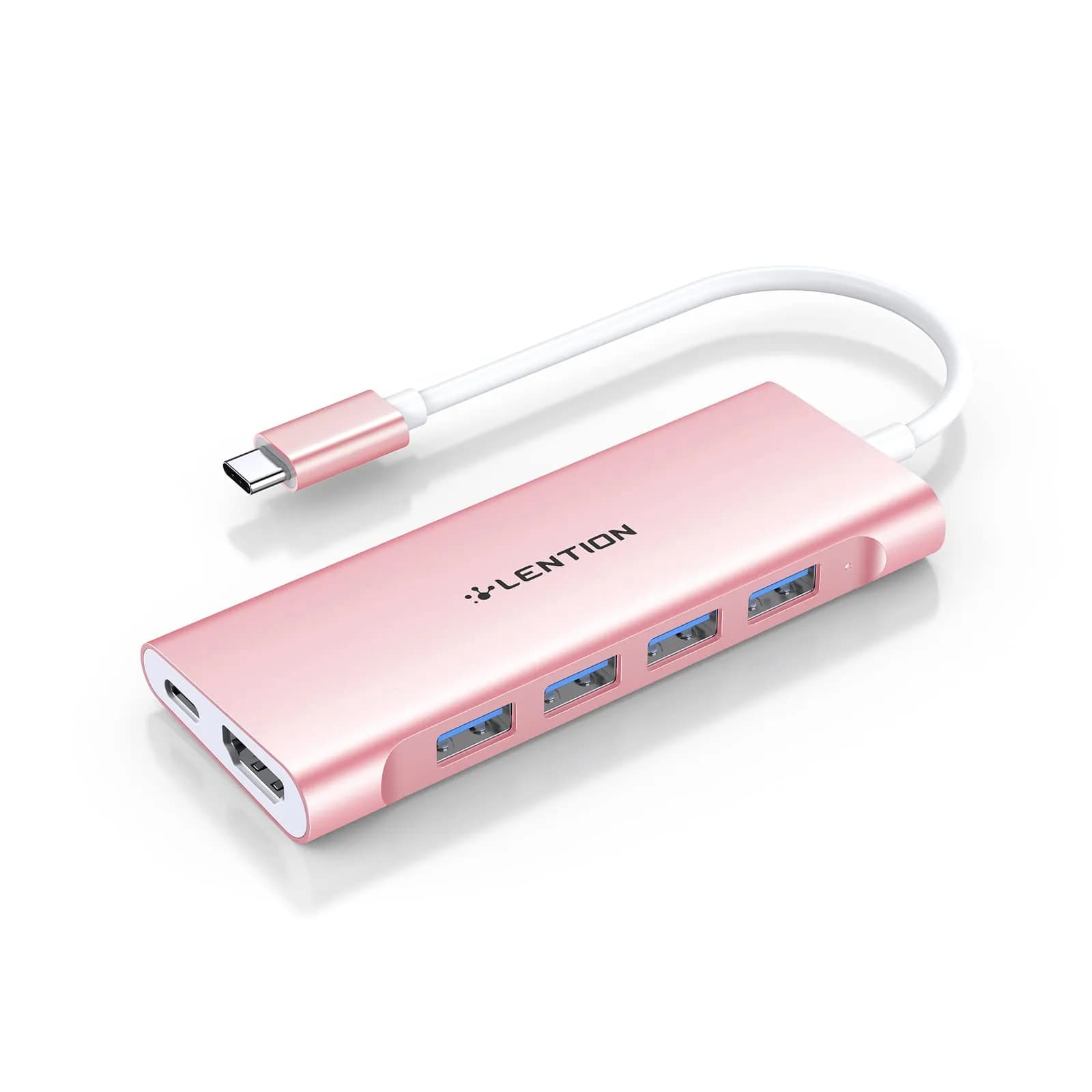 LENTION USB-C Multi-Port Hub with 4K HDMI, 100W PD & 4 USB 3.0 Ports | Compatible with MacBook & Surface (Rose Gold) - main product image
