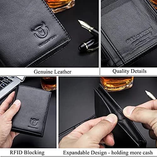 BULLCAPTAIN Genuine Leather RFID Blocking Bifold Wallet for Men QB-027 Black | Large Capacity 15 Card Slots thumbnail 6